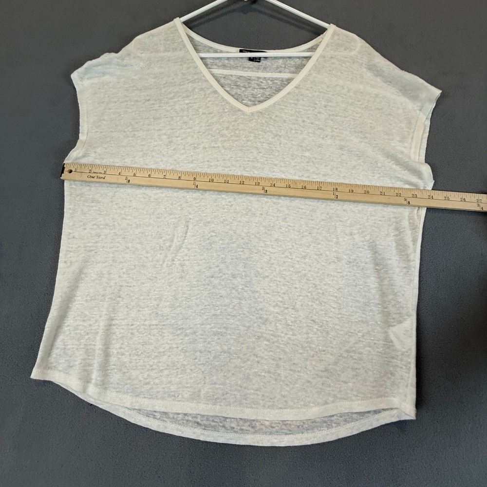 Vince Linen V-Neck T-Shirt Women Medium Off-White Slub Knit Relaxed Coastal Chic - Picture 8 of 11